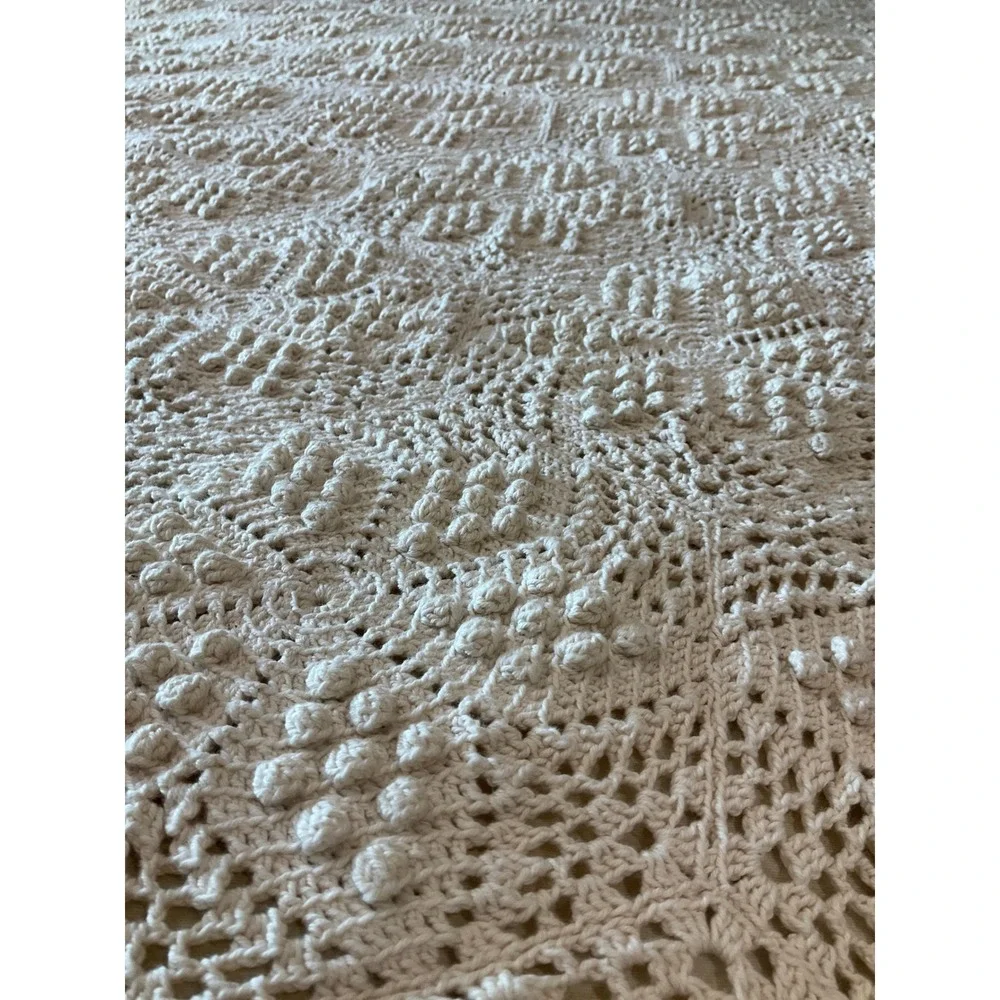 Antique Handmade Crochet Bedspread Cover Popcorn Star Motif Cottagecore Heirloom